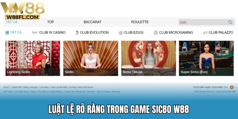 Luật lệ rõ ràng trong game sicbo W88